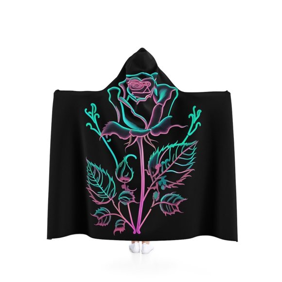DISCO LEMONADE Original Neon Rose Hooded Blanket, Cloak, Rave Blanket, Uv, Led, - Picture 1 of 3